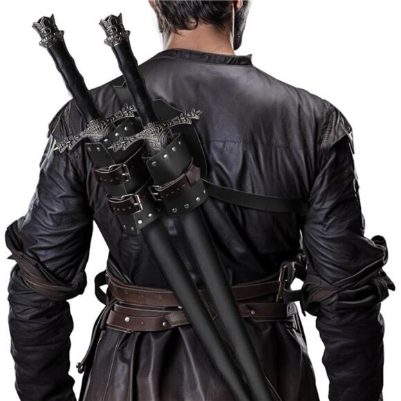 Medieval Leather Back Sword Shoulder Sheath Holster Renaissance Warrior Costume - Picture 1 of 7